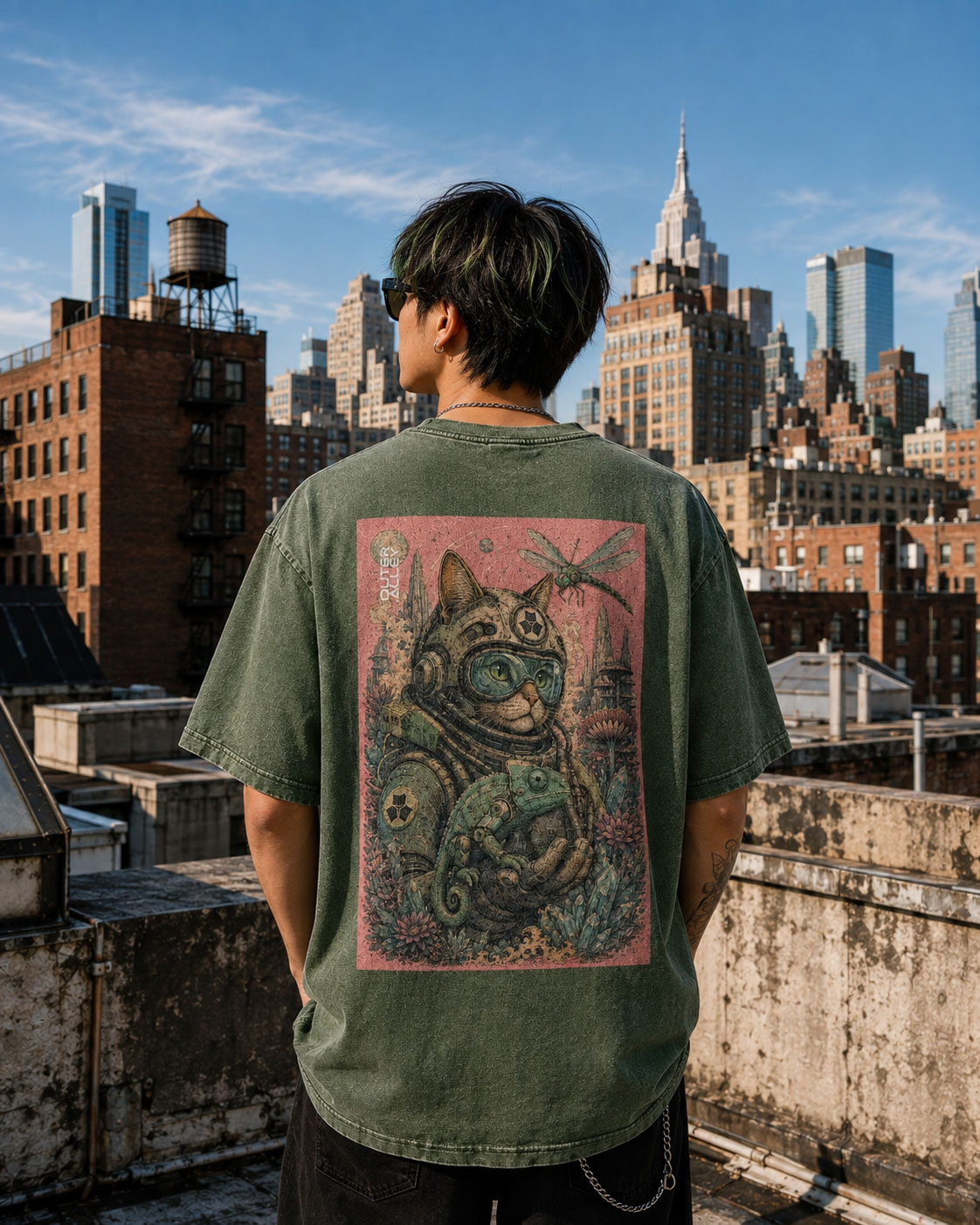 Chameleon Explorer Cat Tee Jungle Green