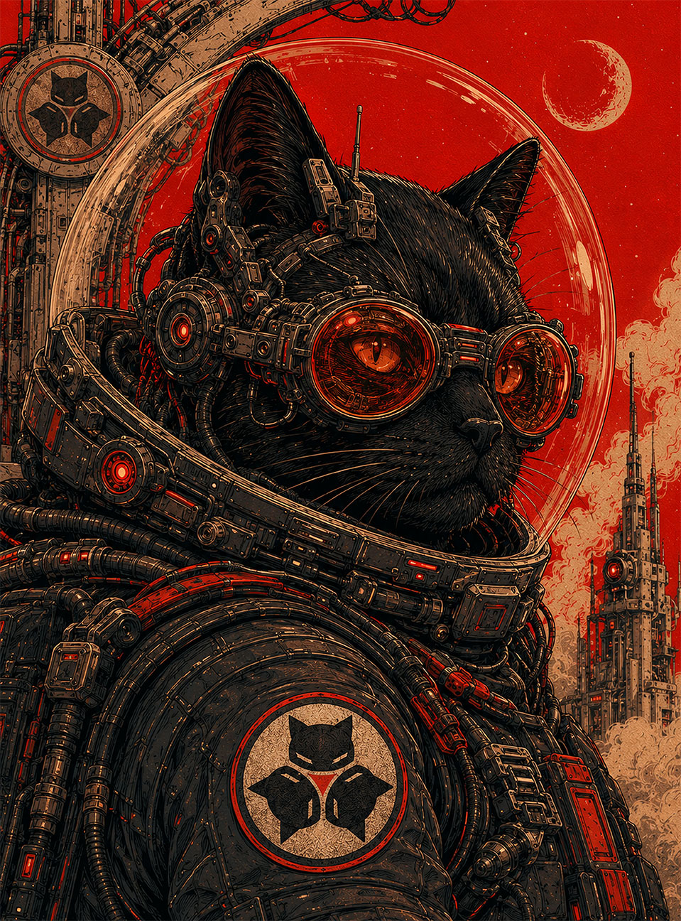 Black and red Cyborg Cat poster