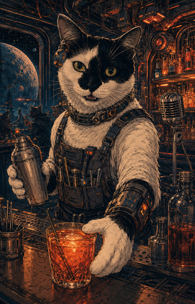 FOA-001 Turbo transformed into a bartender at Signal Bar