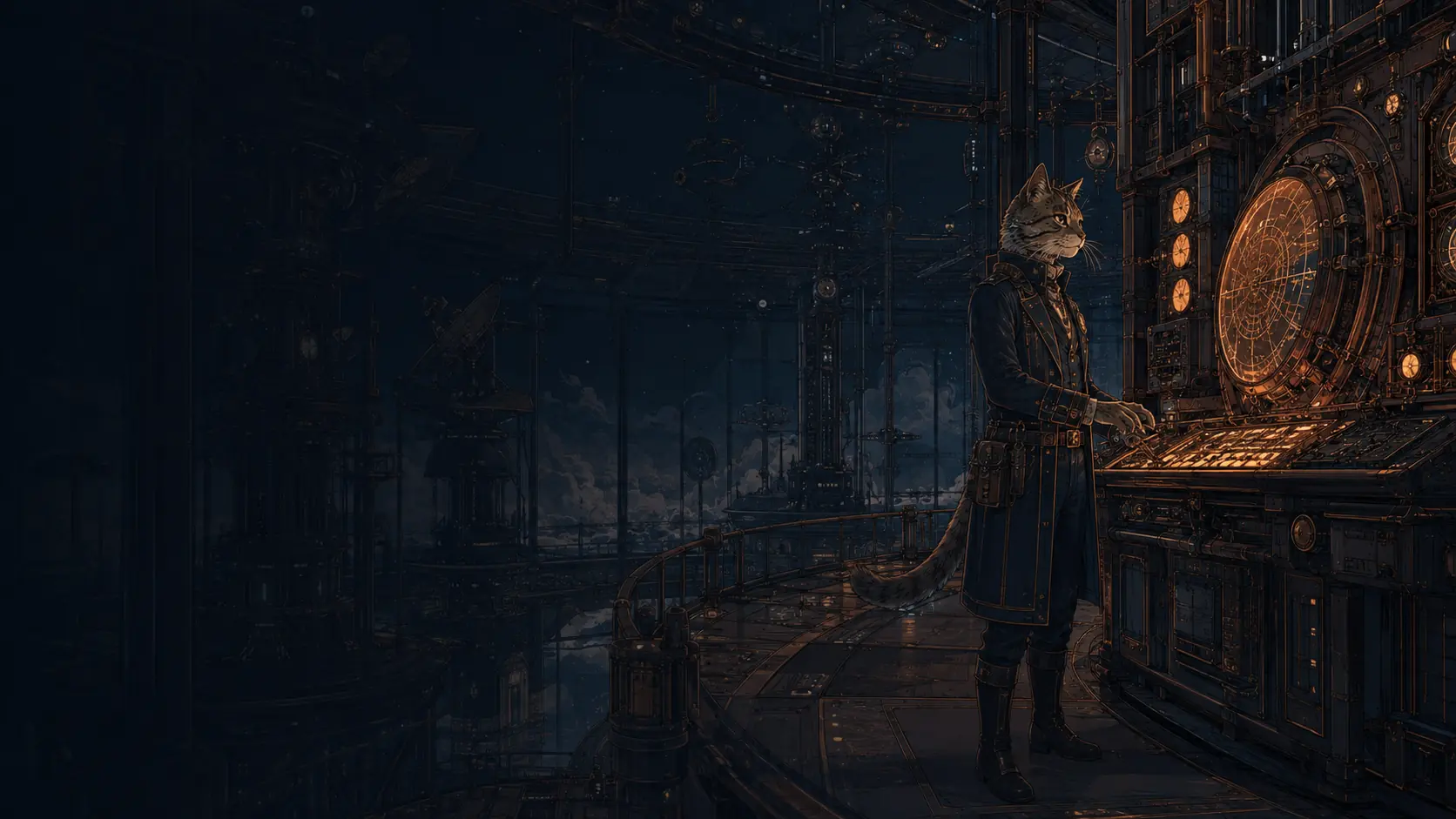 A solitary feline Signal operator inside Outer Alley's communications tower